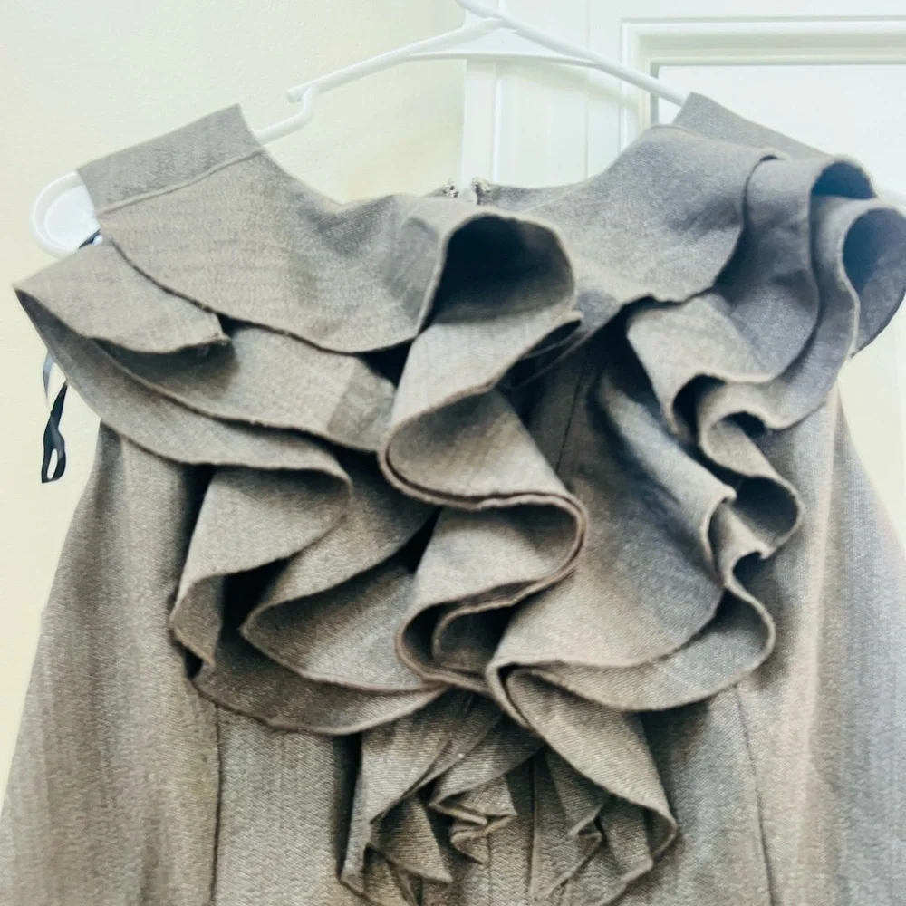 Chic Strapless Ruffle Dress in Rich Brown - Picture 3 of 7